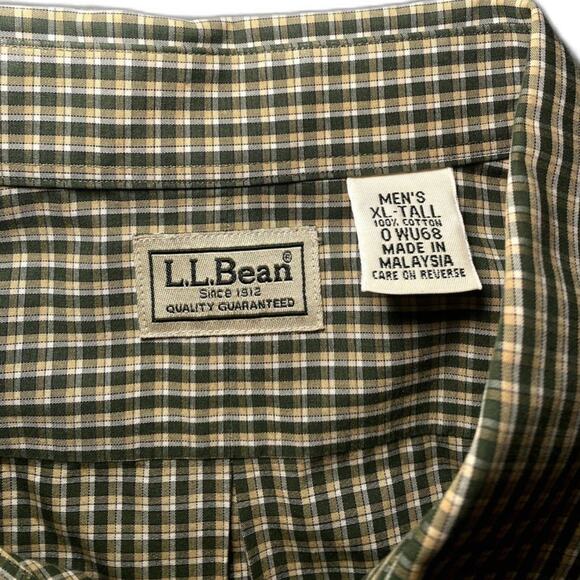 L.L.Bean Men's XL Tall Wrinkle Resistant Green Plaid Dress Shirt 0 WU68 - Picture 3 of 4